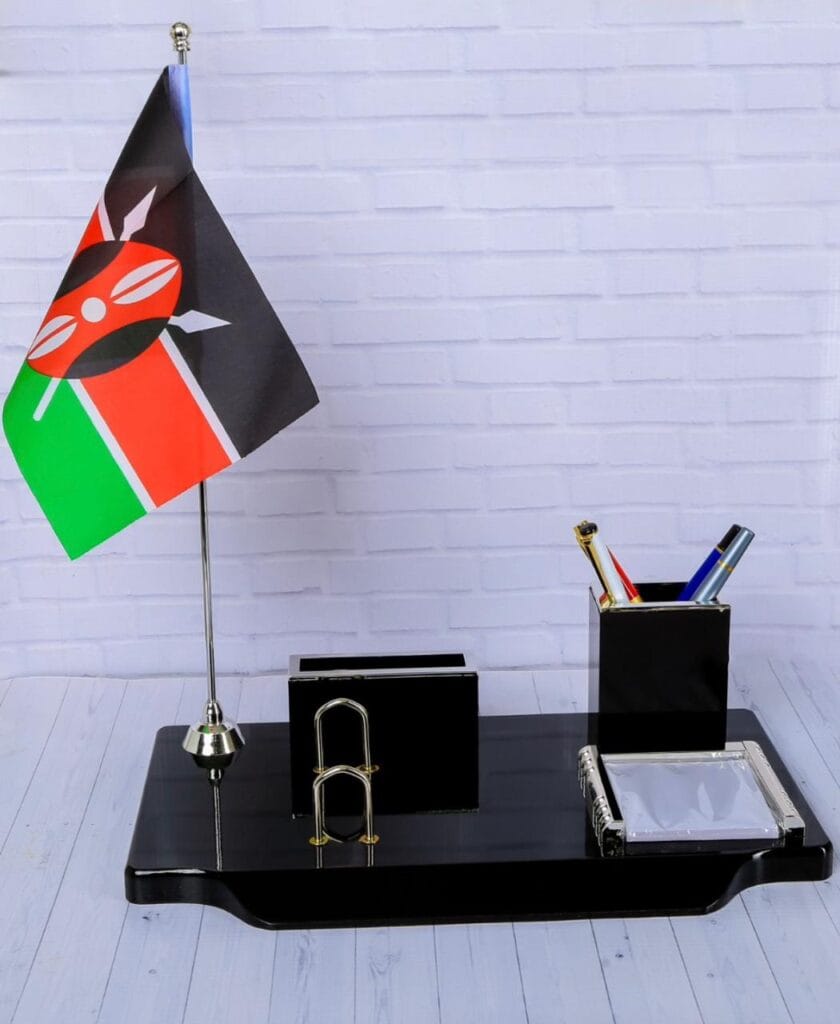 Executive wooden desktop organiser with Kenyan flag engraving by Samerchant Kenya